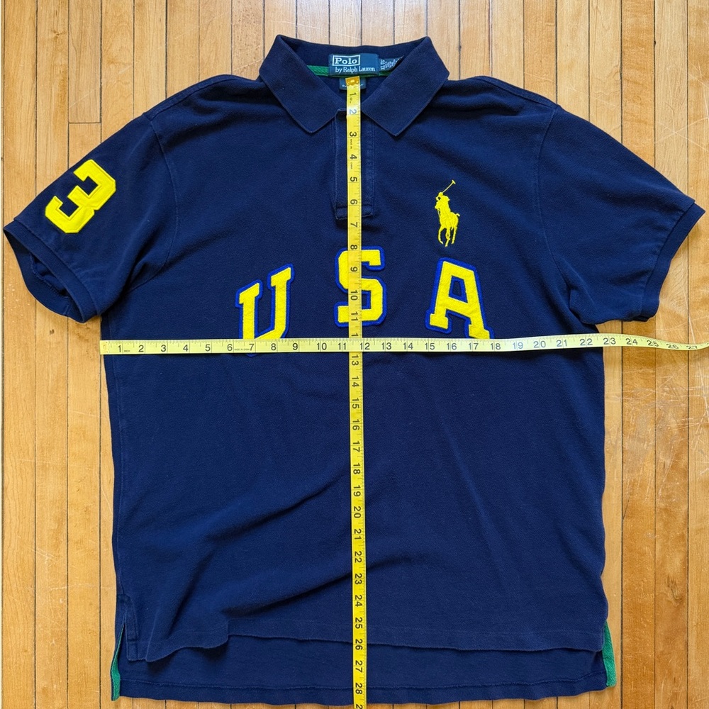 VTG Y2K Polo Ralph Lauren USA Big Pony Rugby Navy Men’s Polo Custom Fit Sz. XL - Picture 7 of 7